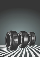 Image showing Car Tires On Black Background