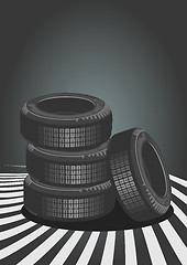 Image showing Car Tires On Black Background