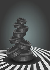 Image showing Car Tires On Black Background