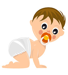 Image showing Crawling baby boy in diaper