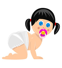 Image showing Crawling baby girl in diaper