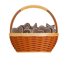 Image showing Basket with ginger cakes into white background