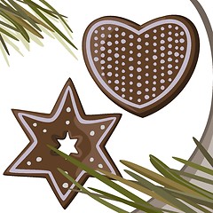 Image showing Gingerbread stars, heart