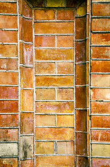 Image showing Old ancient gate made of red brick background.