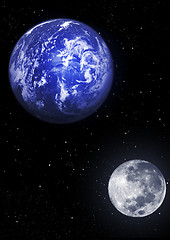 Image showing The Earth, Moon, stars