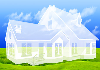 Image showing New imagination of the house on a green meadow