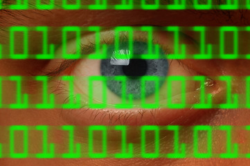 Image showing Eyeball watching digital binary code