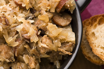 Image showing traditional polish sauerkraut (bigos) with mushrooms and plums f