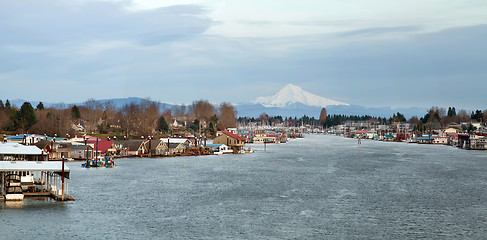 Image showing Marina along Columbia River with Mouth Hood View