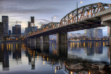 Image showing Hawthorne Bridge Across Willamette River by Portland Oregon Wate