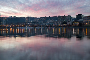 Image showing Sunset Over the Marina at Portland Oregon Waterfront