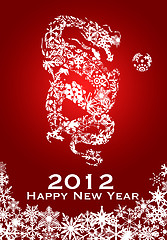 Image showing 2012 Chinese Year of the Dragon Snowflakes Red Background