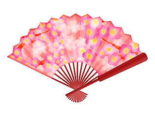 Image showing Chinese Fan with Cherry Blossom Flowers