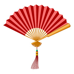 Image showing Chinese Fan with Tassel and Jade Bead