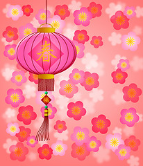 Image showing Chinese New Year Lantern with Cherry Blossom Background