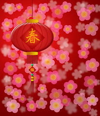 Image showing Chinese New Year Lantern with Cherry Blossom Red Background