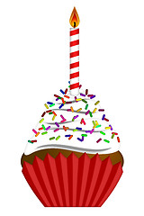 Image showing Cupcake with Colorful Sprinkles and Candle