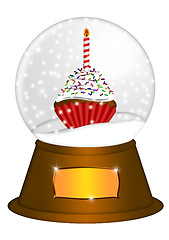 Image showing Water Snow Globe with Penguin and Candy Cane Illustration