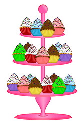 Image showing Cupcakes on Three Tier Cake Stand Illustration