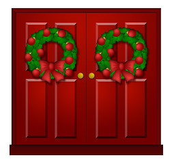 Image showing Red Door with Christmas Wreath Illustration