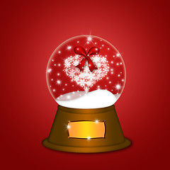 Image showing Water Snow Globe with Snowflakes Heart Red