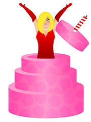 Image showing Sexy Blonde Woman Jumping Out of Birthday Cake Illustration