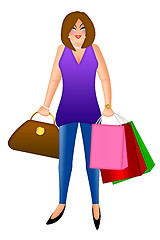 Image showing Woman with Shopping Bags and Handbag Purse Illustration