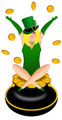Image showing Sexy Blonde Irishr Woman with Leprechaun Costume Illustration