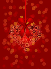 Image showing Christmas Snowflakes Heart Shape Ornament on Red Background