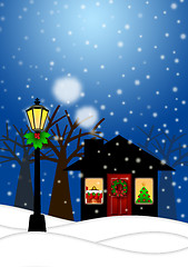 Image showing House and Lamp Post in Winter Christmas Scene Illustration