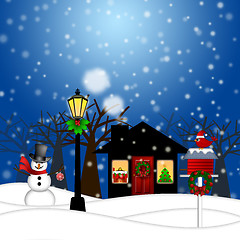 Image showing House with Lamp Post  Snowman and Birdhouse Christmas Decoration