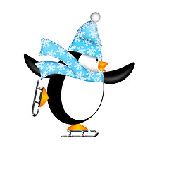 Image showing Cute Penguin on Ice Skates Illustration