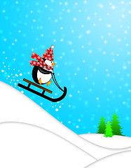 Image showing Cute Penguin on Sled Downhill Illustration