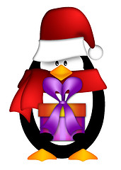 Image showing Penguin with Santa Hat with Present Clipart