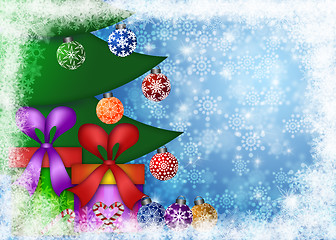 Image showing Christmas Presents Under the Tree with Snowflakes