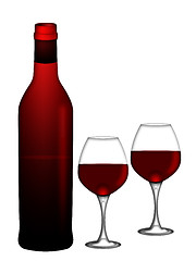 Image showing Red Wine Bottle and Two Glasses on White Background Illustration