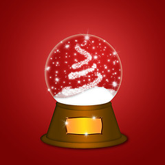 Image showing Water Snow Globe with Christmas Tree Sparkles Red