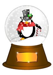 Image showing Water Snow Globe with Penguin and Candy Cane Illustration