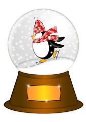 Image showing Water Snow Globe with Penguin Ice Skating Illustration