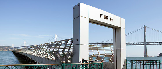 Image showing Oakland Bay Bridge by Pier 14 in San Francisco