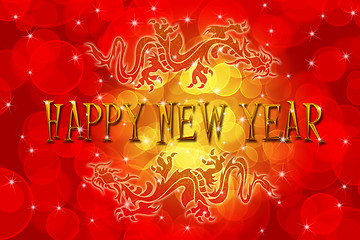 Image showing Double Chinese Dragon with Happy New Year Wishes