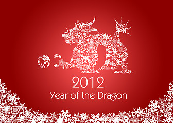 Image showing Chinese New Year Dragon with Snowflakes Pattern Red