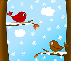 Image showing Christmas Red Cardinal Bird Pair Winter Scene