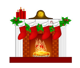 Image showing Fireplace Christmas Decoration wth Stockings and Garland