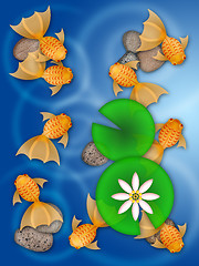 Image showing Fancy Goldfish Swimming in Pond Illustration