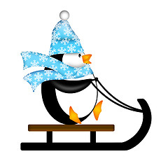 Image showing Cute Penguin on Sled Illustration