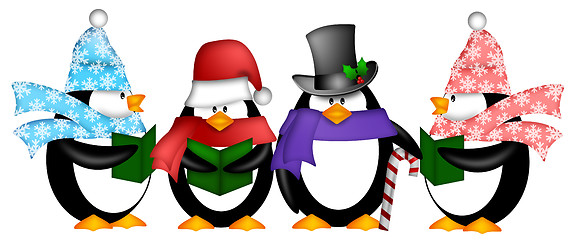 Image showing Penguins Singing Christmas Carol Cartoon Clipart