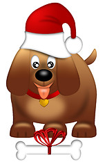 Image showing Cute Puppy Dog with Red Santa Hat