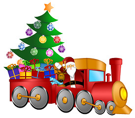 Image showing Santa in Train with Gifts and Christmas Tree