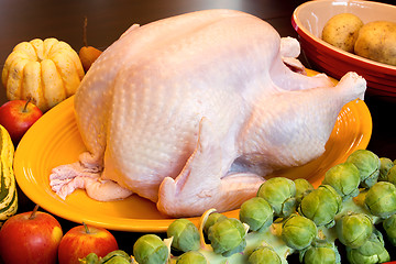 Image showing Thanksgiving Turkey Dinner Cooking Ingredients on Wood Table